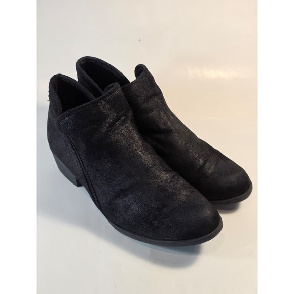 Time and Tru Shoes - Time and Tru Womens Sz 8 Black Faux Suede Ankle Bootie Boots Block Heel Side Zip